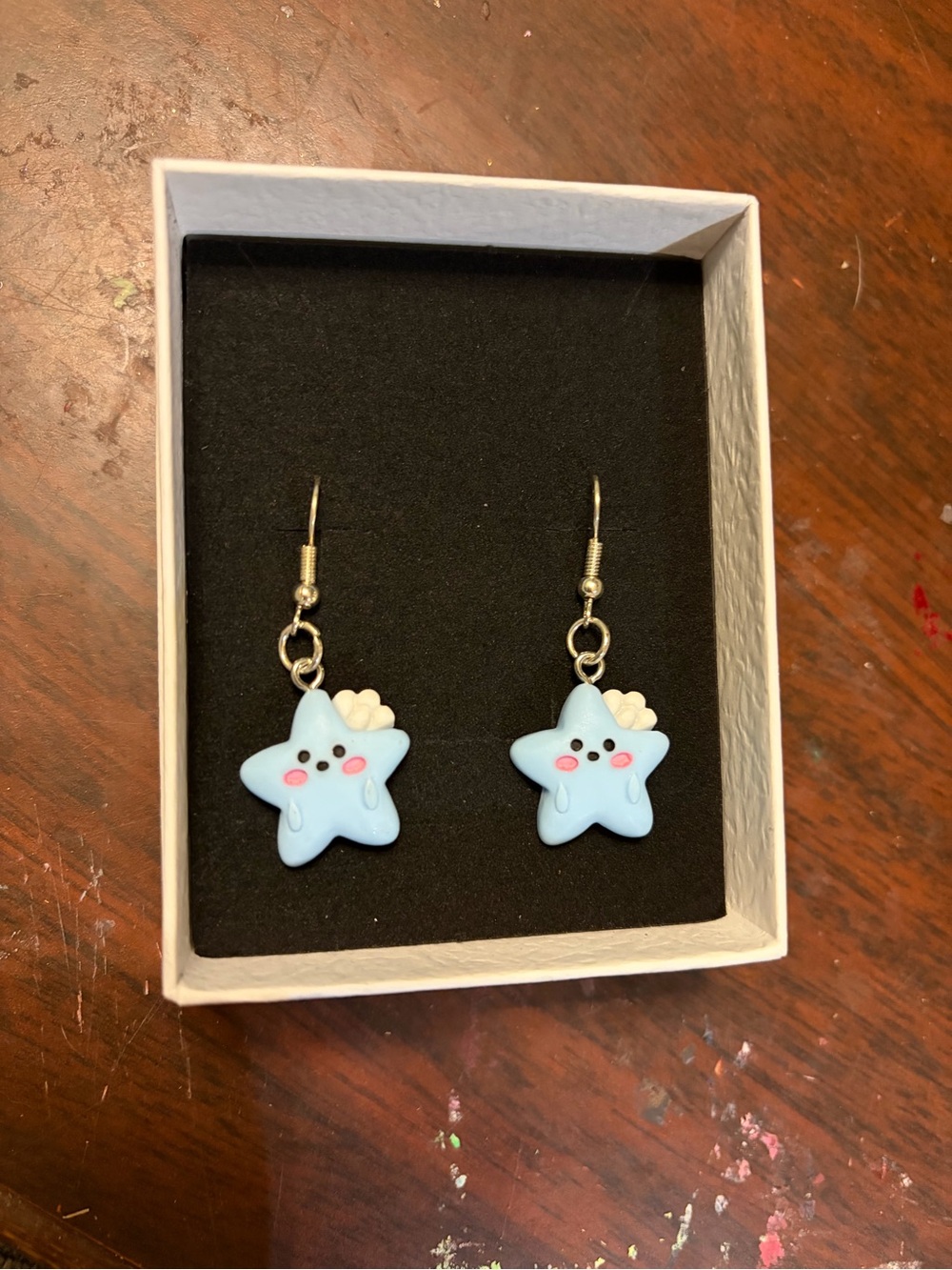 Kawaii Blue Star Dangle Earrings for Kids